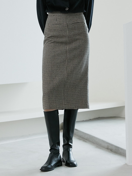 comos451 H-line wool check skirt (brown)
