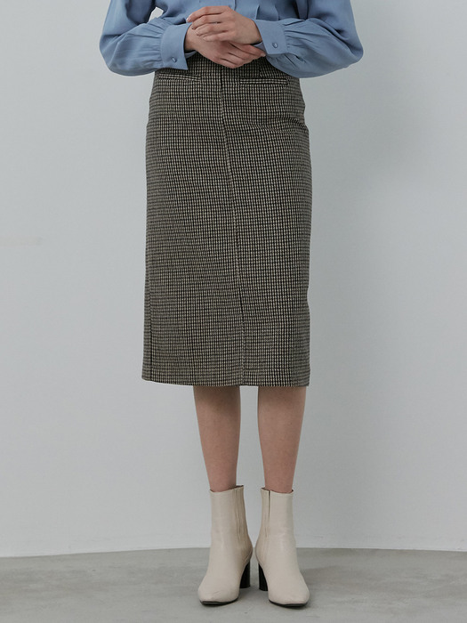 comos451 H-line wool check skirt (brown)