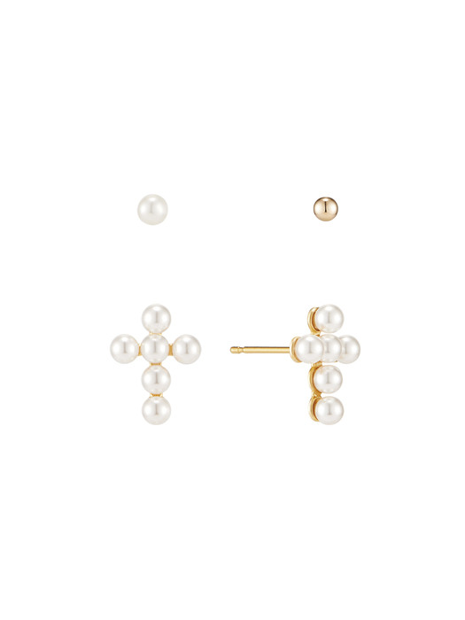[Silver925][3SET] Cross Pearl Earring SET_SE0143