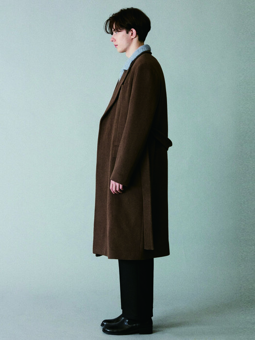 For men, Minimal Double Breasted Coat / Chocolate