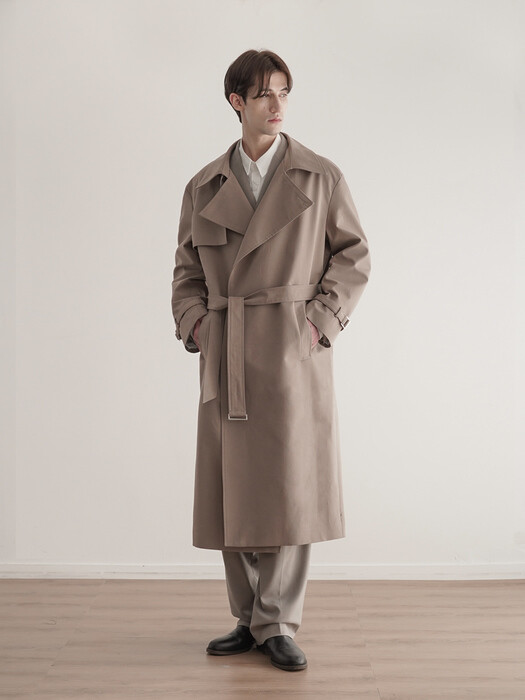 BUTTONLESS FLAP TRENCH COAT[S/S]_BEIGE