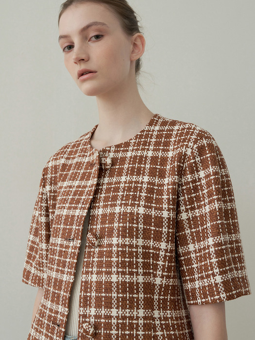 tweed volume jacket [fabric from Italy] (brown)