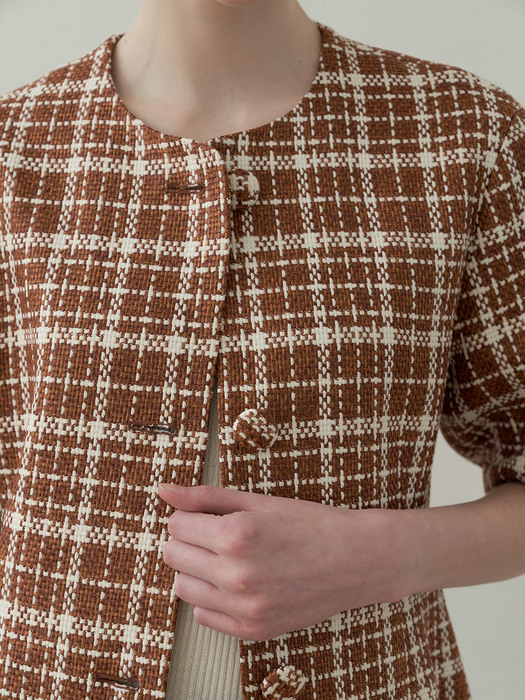 tweed volume jacket [fabric from Italy] (brown)
