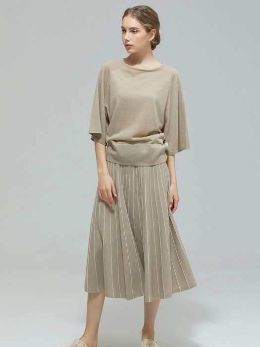 Linen pleats Long Knit Skirt (2colors) TMWKA25W21