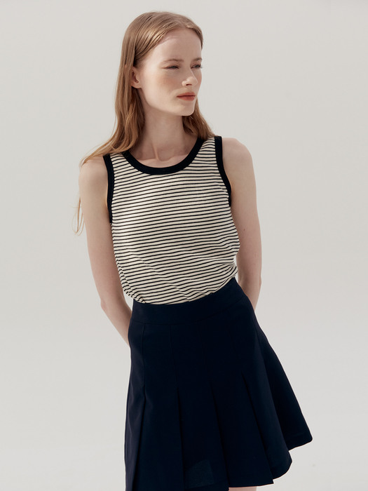 [N]MOSEULPO Pleated skirt (Navy/White)