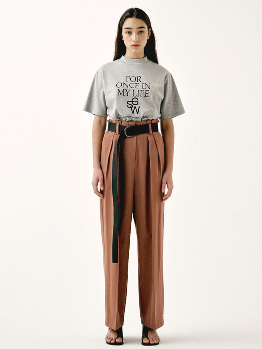 BELTED SEMI WIDE TROUSERS - PINK