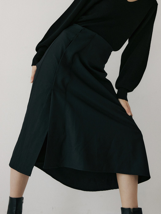 comos555 unbalance wrap flare skirt (black)