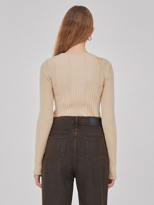 Shoulder Cut-Out Knit in Beige VK1AP150-91