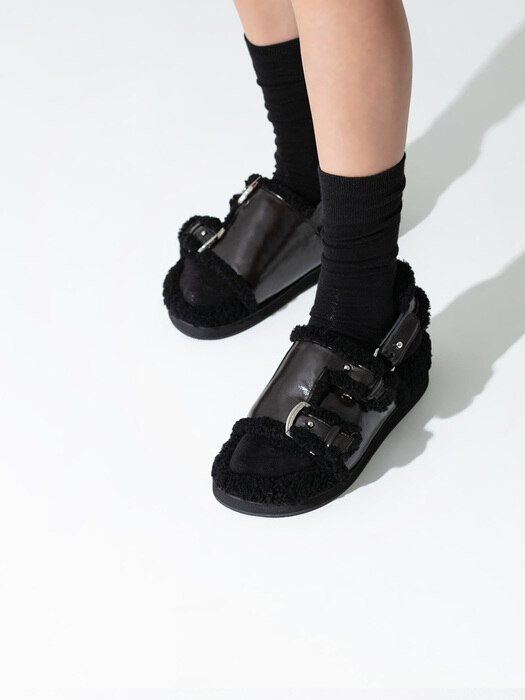 Targa Footbed Sandals in Brown with Black Fur