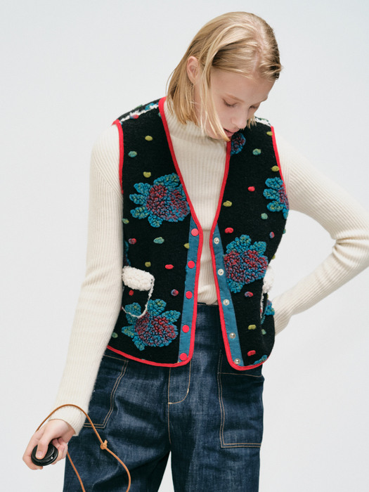 patterned wool-blend vest