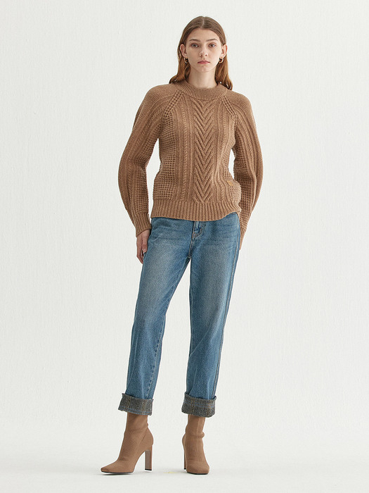 ECO WOOL CABLE KNIT PULLOVER CAMEL (AESW1F006CM)
