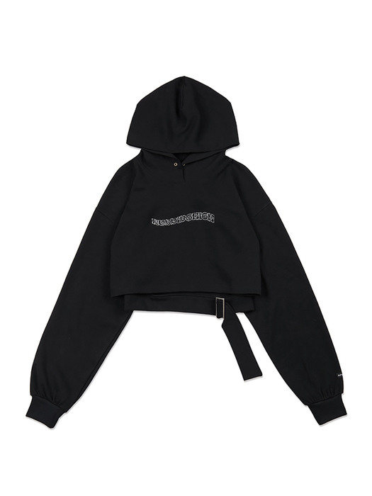 GLITTER LOGO BELTED CROP HOODIE [BLACK]