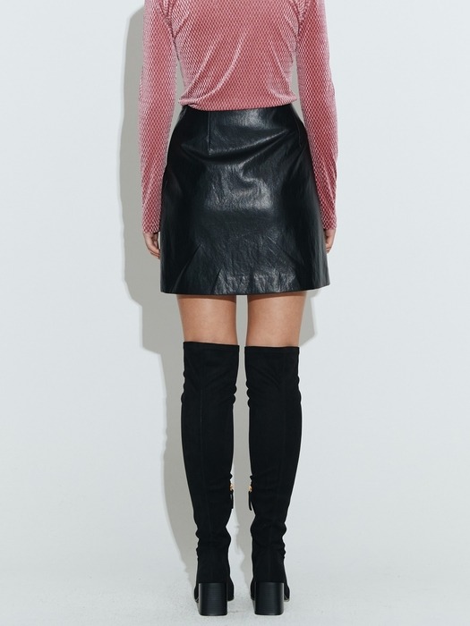 Wrap Eyelet Detail Skirt [Black Leather]