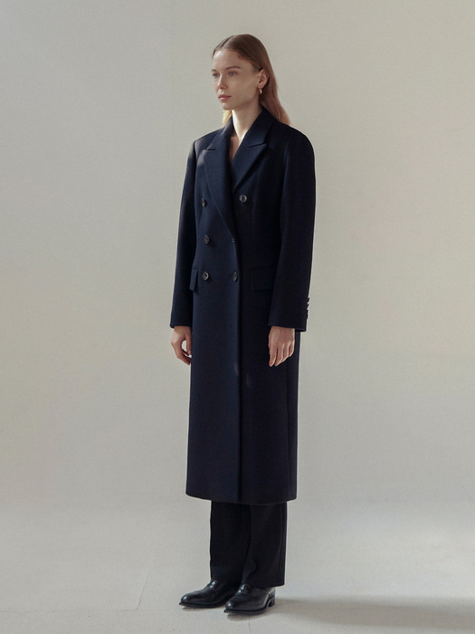 Double Breasted Cashmere Coat (Navy) 