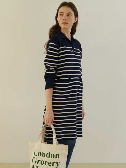 A RIBBED STRIPE KNIT DRESS_NAVY