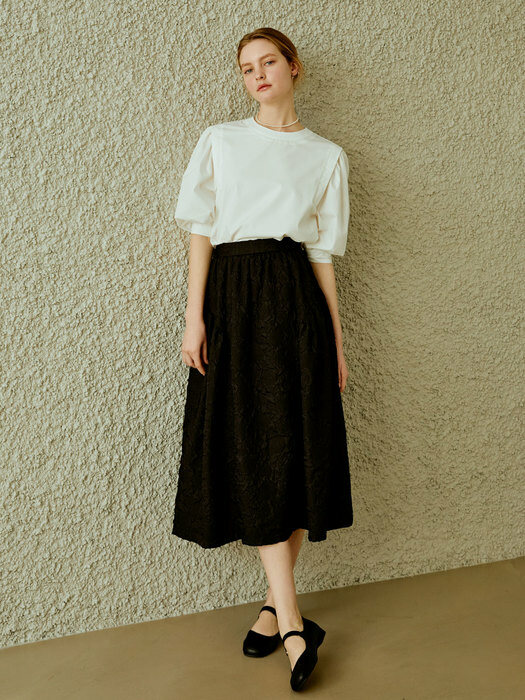 Shirring flare skirt (black)