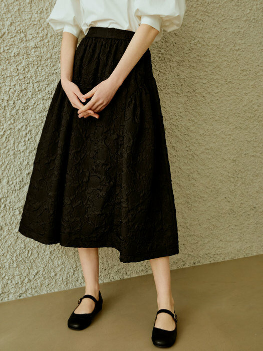 Shirring flare skirt (black)