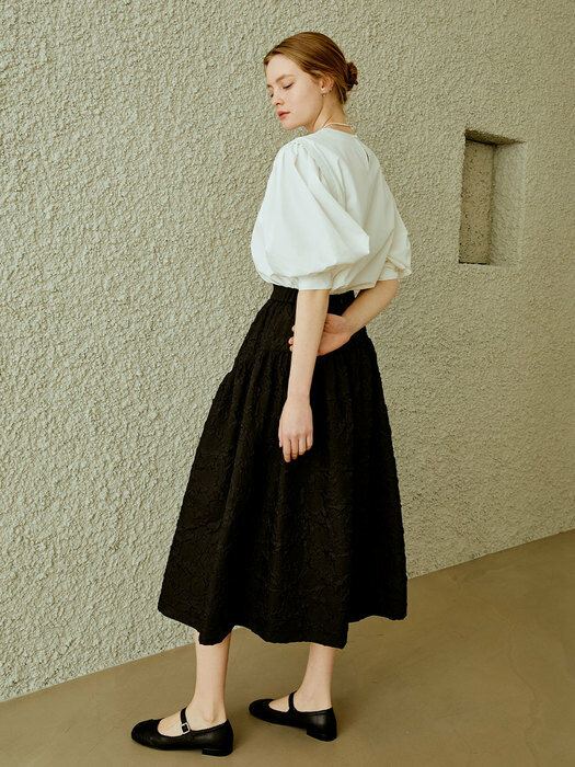 Shirring flare skirt (black)