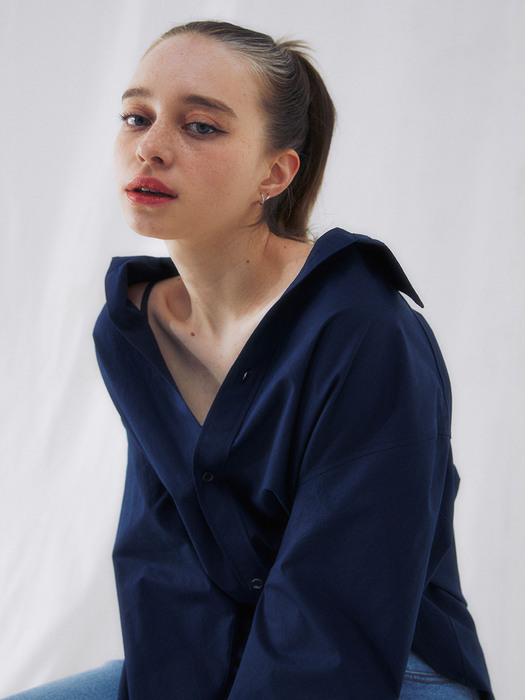 ESSENTIAL PAPERY TOUCH OVERSIZED SHIRTS(FRENCH NAVY)