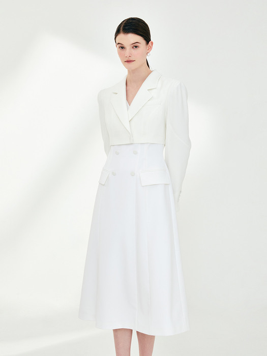 AVERY Jacket layered A-line dress (Ivory)