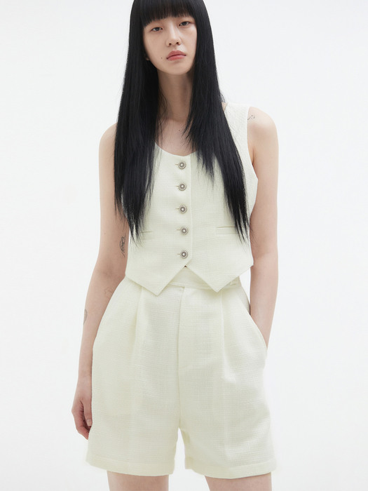 PEARL BUTTON TWEED VEST_IVORY