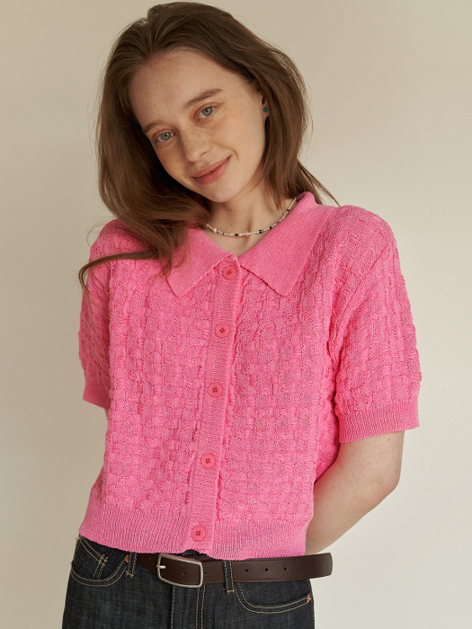 A JACQUARD KNIT CARDIGAN_PINK