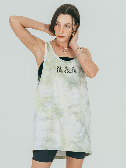 Tie Dye Logo Printing Sleeveless T-shirt (green fantasy)