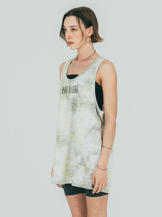 Tie Dye Logo Printing Sleeveless T-shirt (green fantasy)