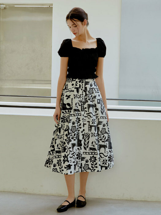 Pattern flare long skirt (black)