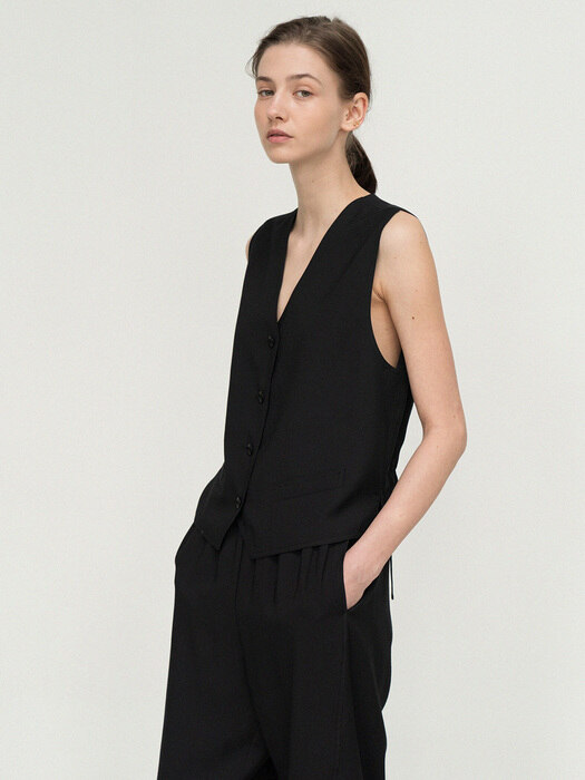 [리퍼브] bamboo button vest (black)