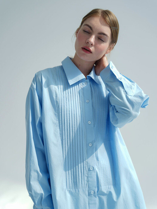 PINTUCK OVER-FIT SHIRTS - SKY BLUE