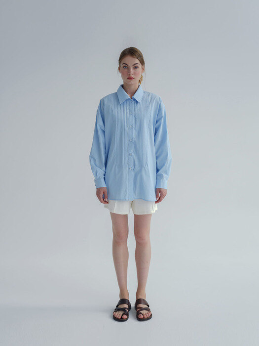 PINTUCK OVER-FIT SHIRTS - SKY BLUE