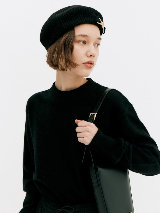 Cashmere Knit Beret_Black