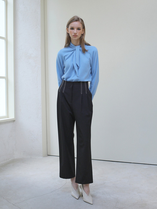 HIGH WAIST STITCH PANTS / BLACK