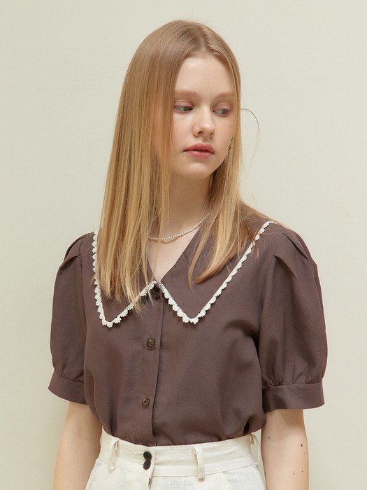 j994 lace point collar blouse (brown)