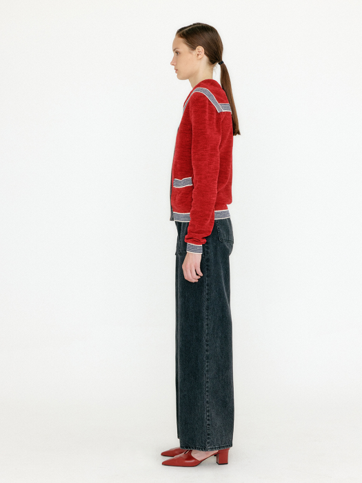 VIHANNA Sailor Collar Knit Cardigan - Red