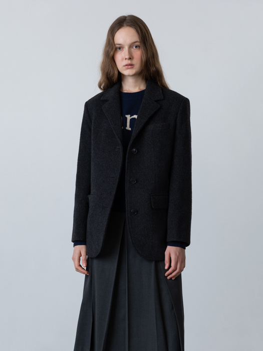 Classic Wool Boucle Single Jacket Dark Grey (JWJA2F910G3)