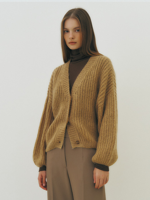 Mohair volume knit cardigan (camel)