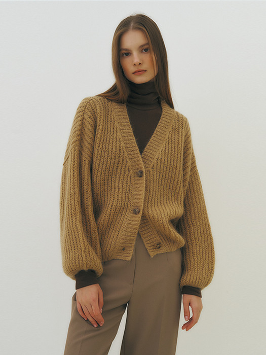 Mohair volume knit cardigan (camel)