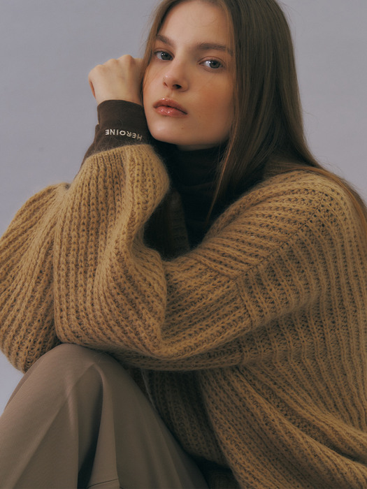 Mohair volume knit cardigan (camel)