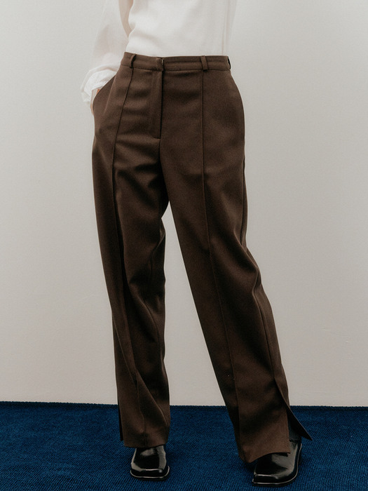 monts 1535 slit straight-fit slacks (dark brown)