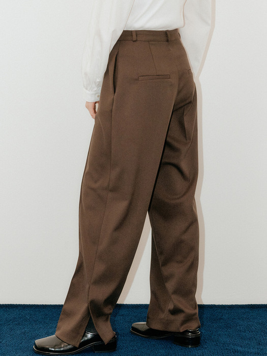 monts 1535 slit straight-fit slacks (dark brown)