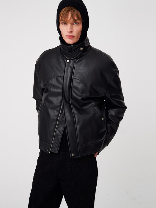 UNISEX, Vegan Leather Goose-Down Puffer Blouson / Black