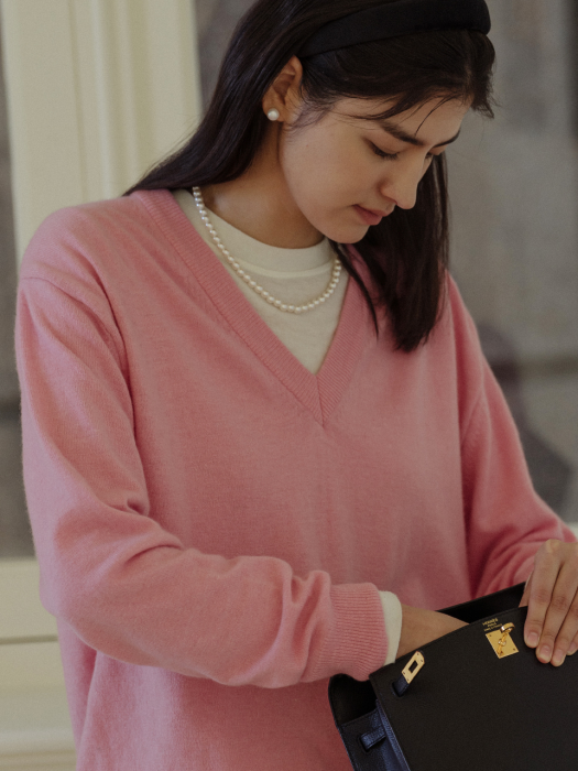 Merino wool knit top_Pink