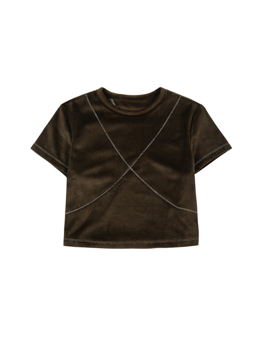 VELOUR STITCH CROP TOP IN BROWN