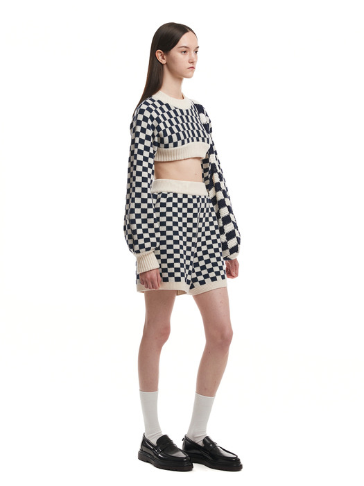 Checked Knit Sweater_WHITE/BLACK