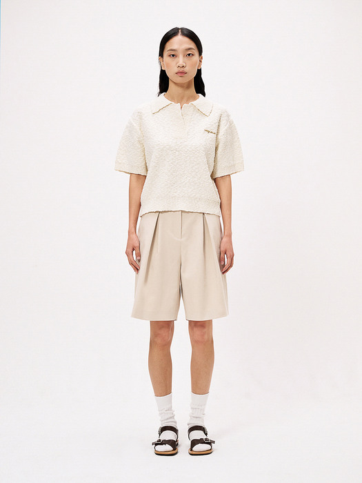 Boucle Knit Polo Shirt - Ivory