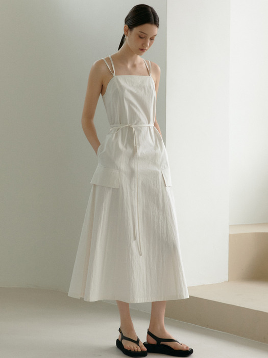 NICOLE Sleeveless Double Strap Long Dress_White