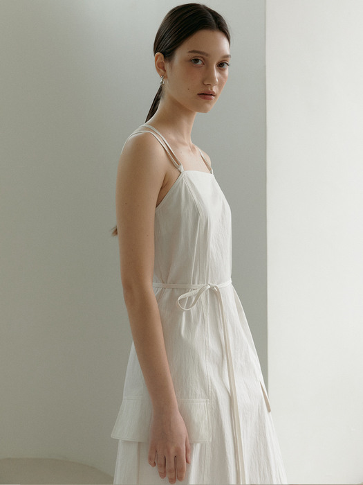 NICOLE Sleeveless Double Strap Long Dress_White