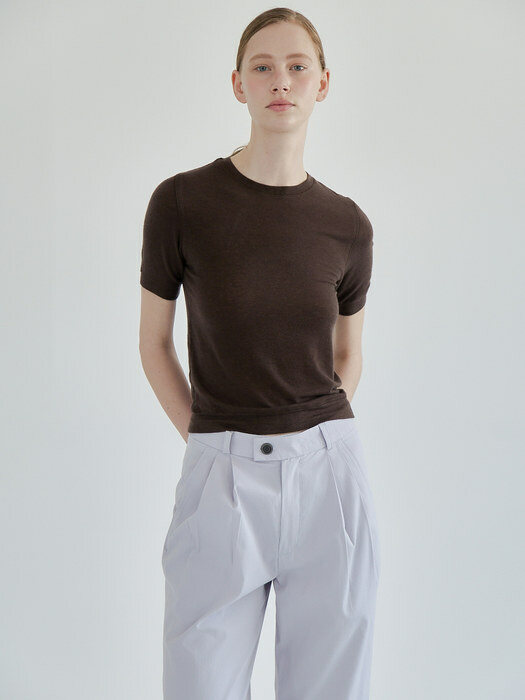 Slim Fit Wool T-shirt (Brown)